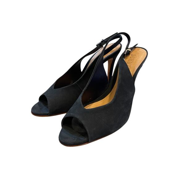 Schutz Navy Suede‎ Peep Toe Slingback Heel Size 7 B - Picture 5 of 7